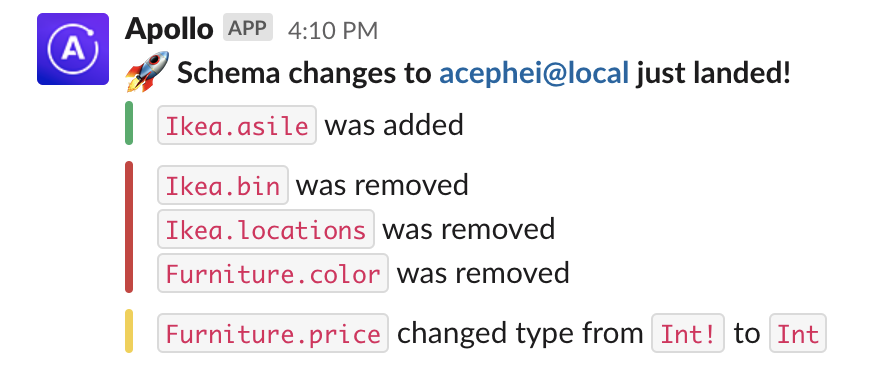 Schema notification Slack message.